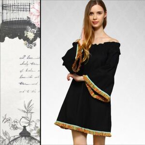 NWOT Velzera Black Woven Off The Shoulder Tunic Dress Sizes S(3), M(2)